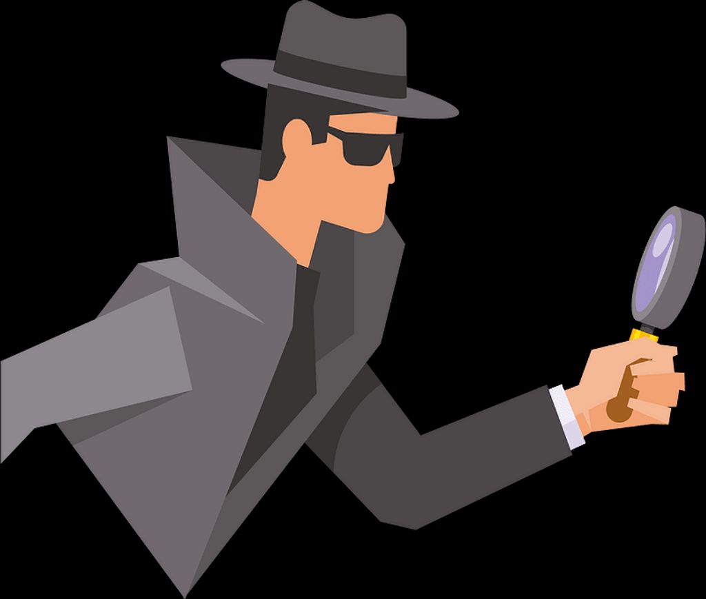Illustration of a private investigator examining clues with a magnifying glass.